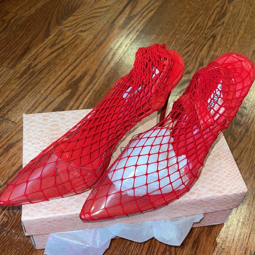 Brand new red ankle fishnet shoe